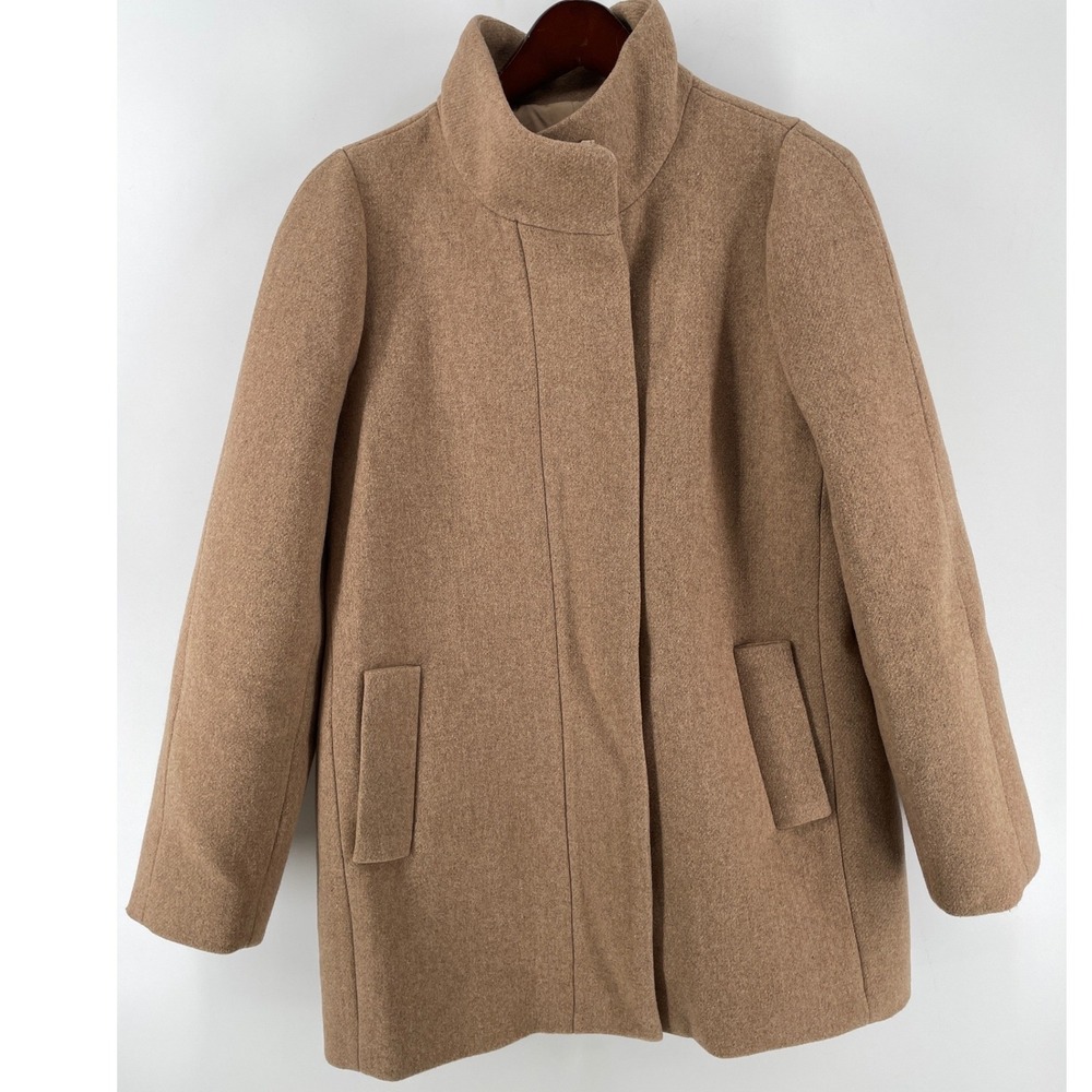 J.Crew Mercantile Funnel Neck Wool Blend Coat Womens 10 Camel Tan Minimalist